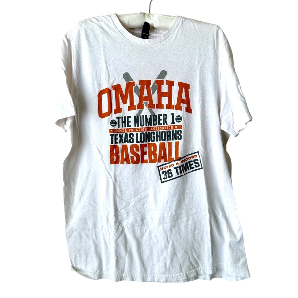 Texas Longhorn Baseball T-shirt White Omaha Summer University of Texas Large